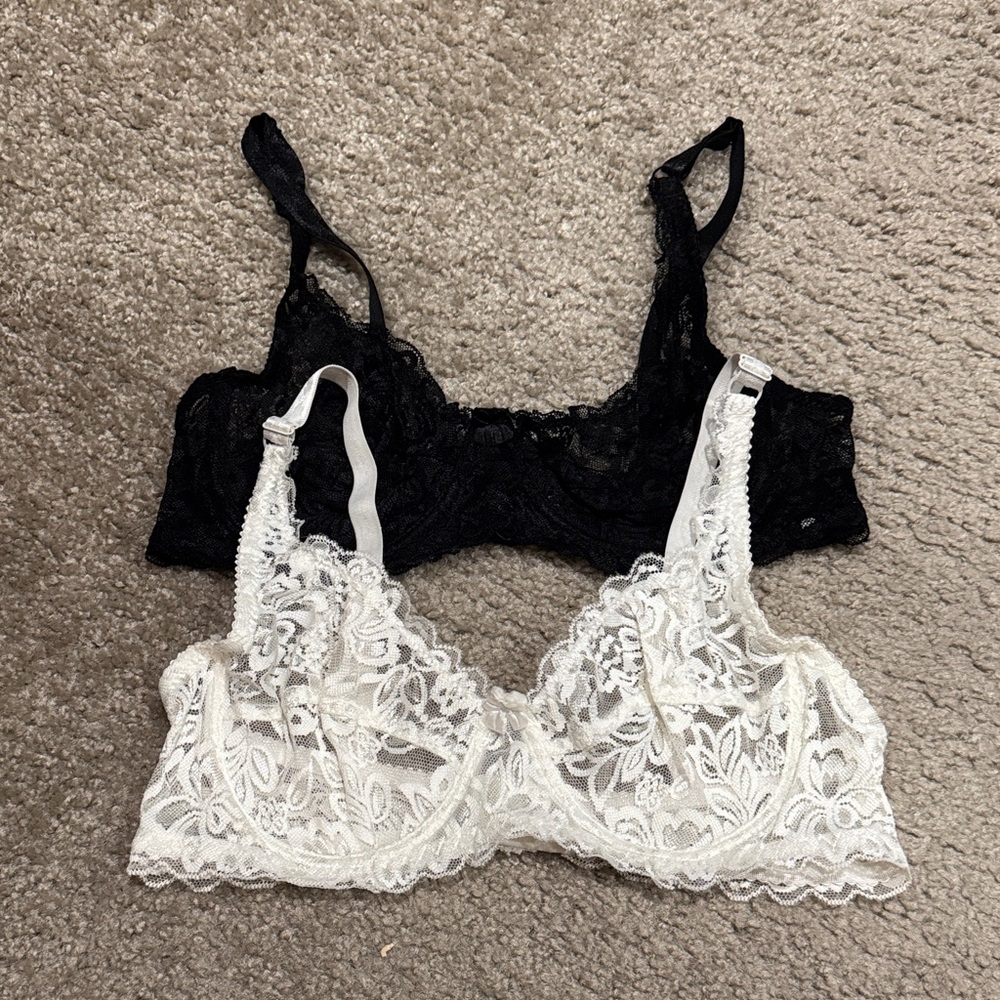 Lace Bralette Set - Black and White